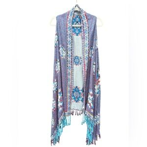 NWT Raj Luxe Embroidered Boho Kimono Duster Tassel Fringe One Size